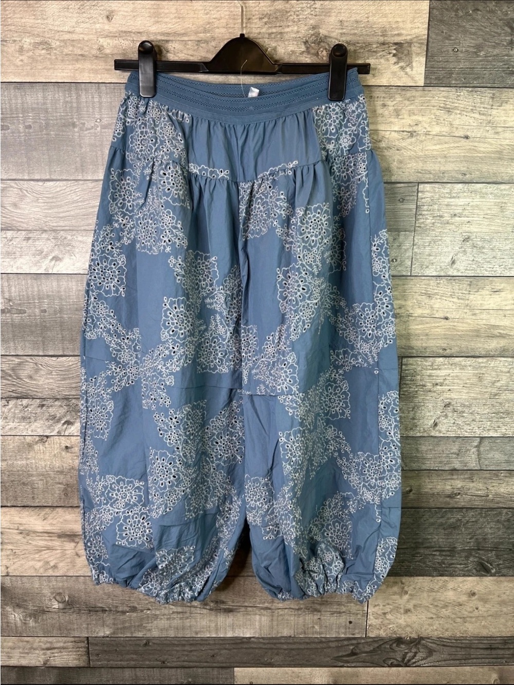 Free People Blue Floral Embroidered Harem Pants
